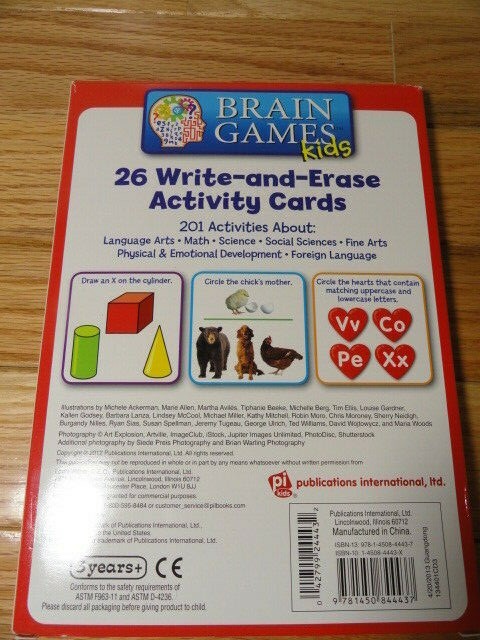 Brain Games Kids Kindergarten 26 Write & Erase Activity Cards 201 Activities
