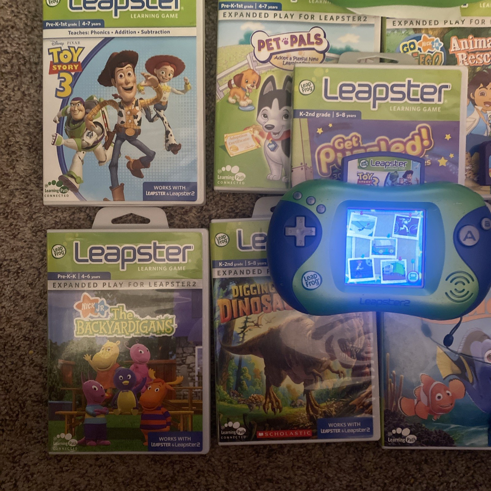 Leap Frog Leapster 2 Handheld Game, With 9 Games, Pre-Owned No Power Cord Works