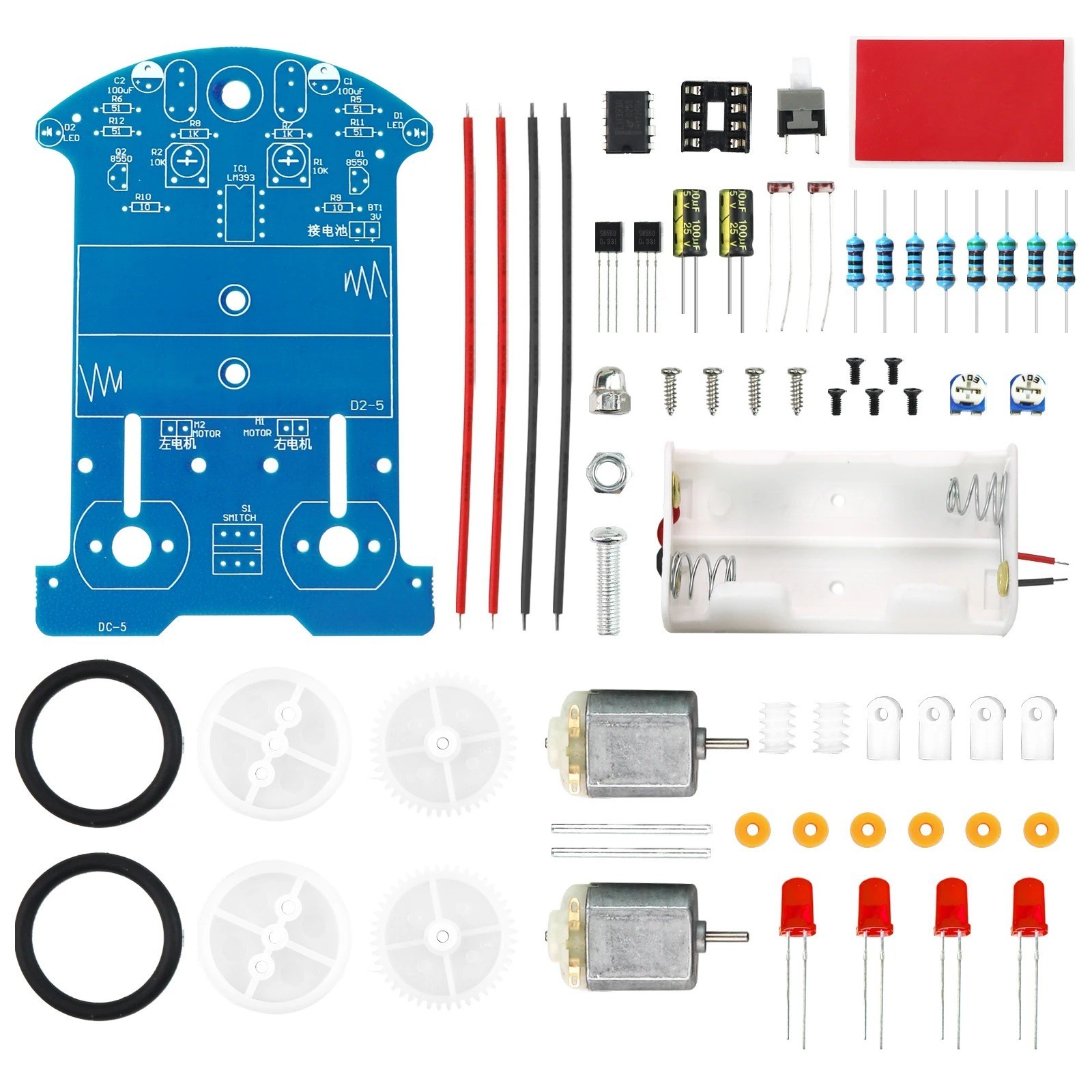 Beginners DIY Electronics Kit –Line Following Robot Smart Car Soldering Practice
