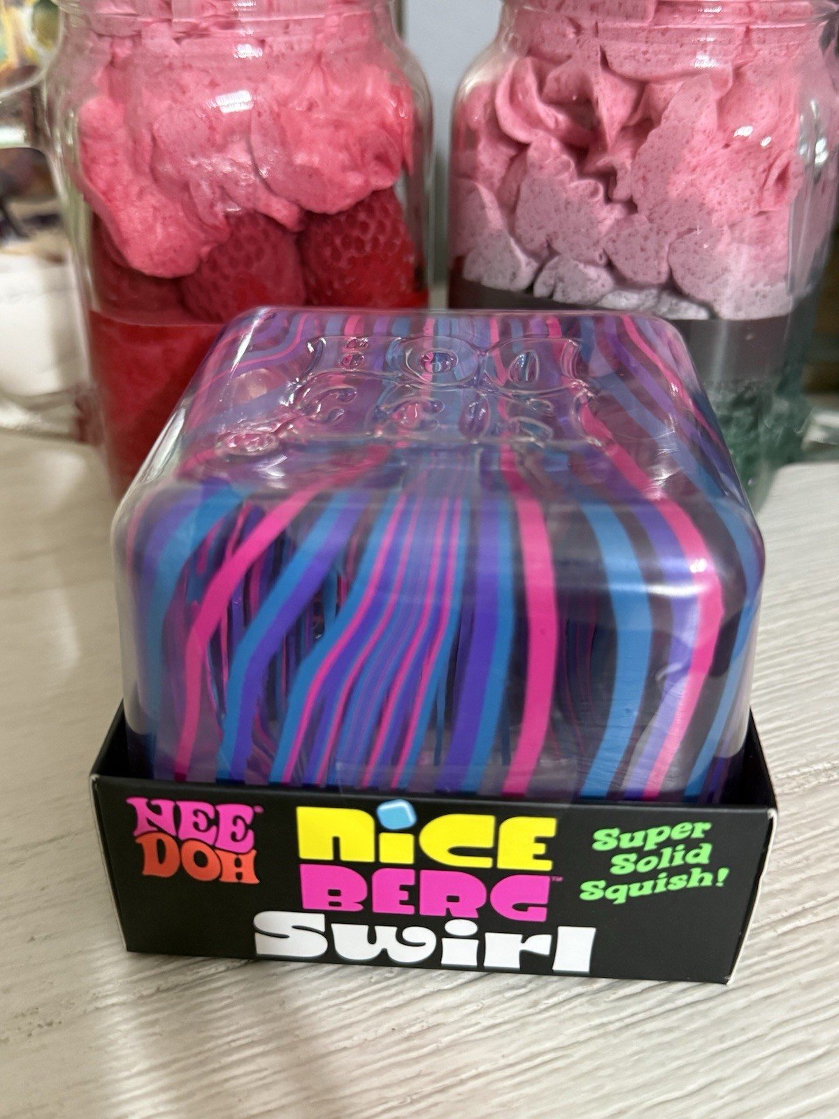 NeeDoh Nice Berg Swirl XL Giant Nee Doh Squishy Swirl Cube Purple Pink Blue