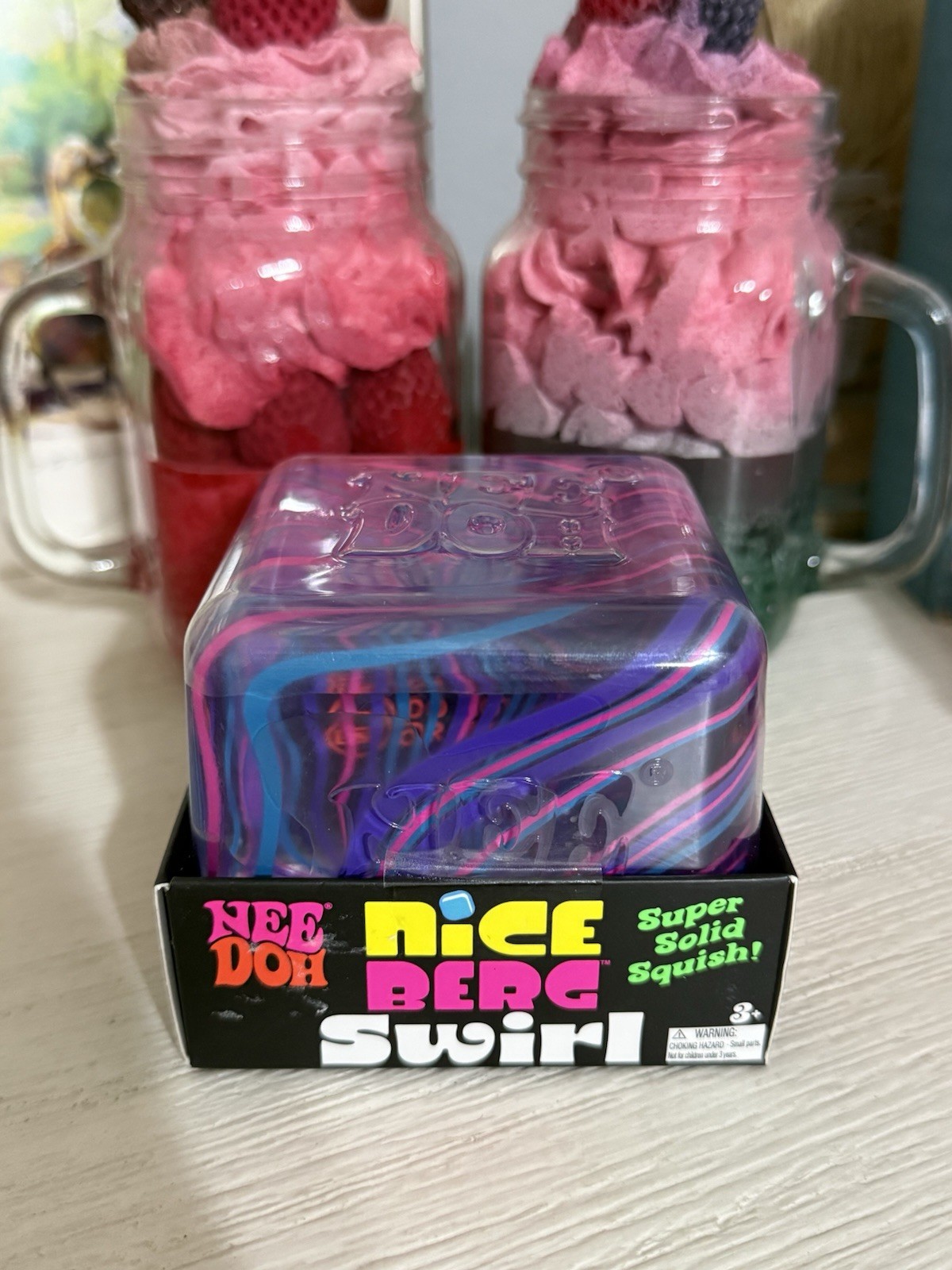 NeeDoh Nice Berg Swirl XL Giant Nee Doh Squishy Swirl Cube Purple Pink Blue