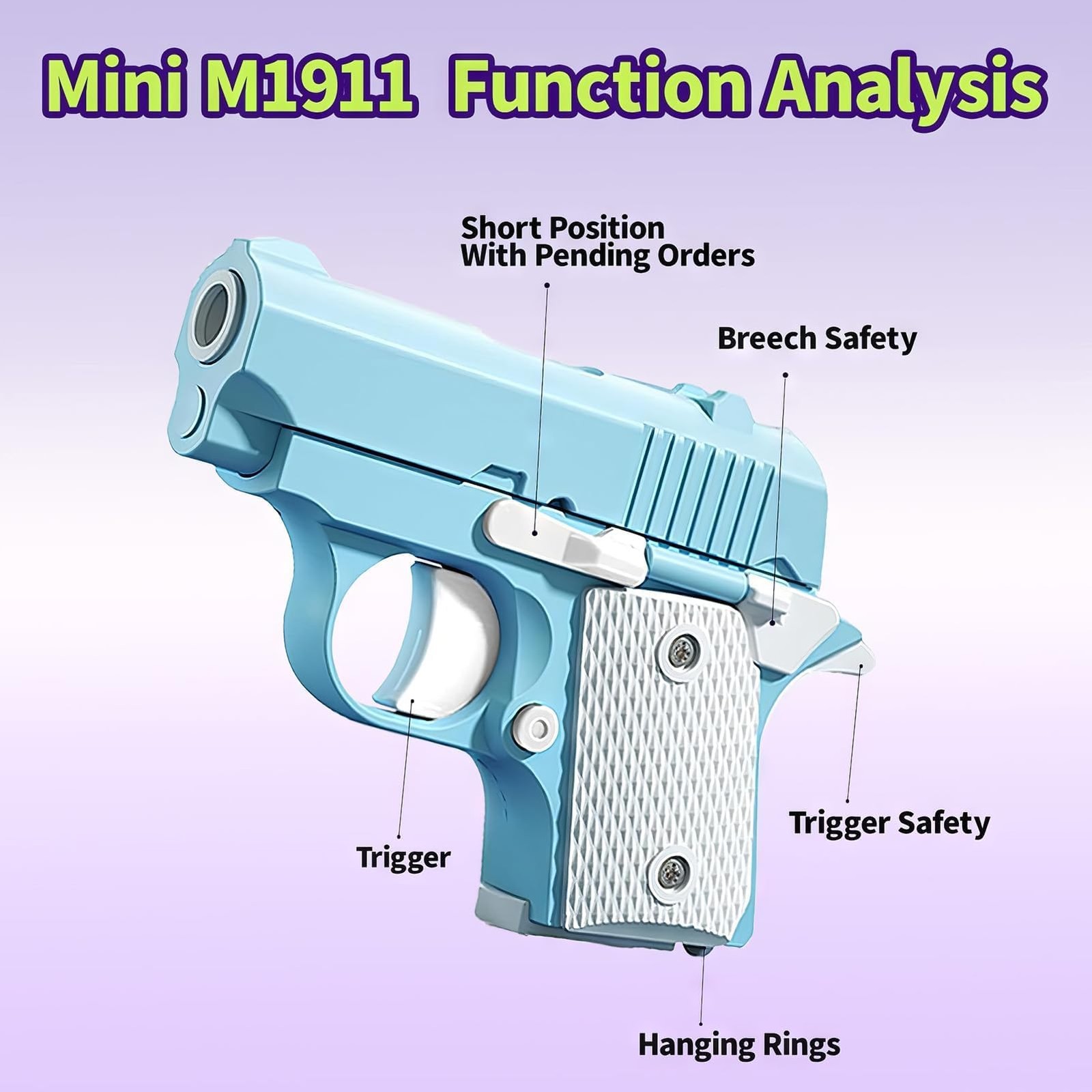 Hikewintoy Cool Fidget 1911 Toy Gun, 2 Pack 3D Printed Mini Small, Pink Blue