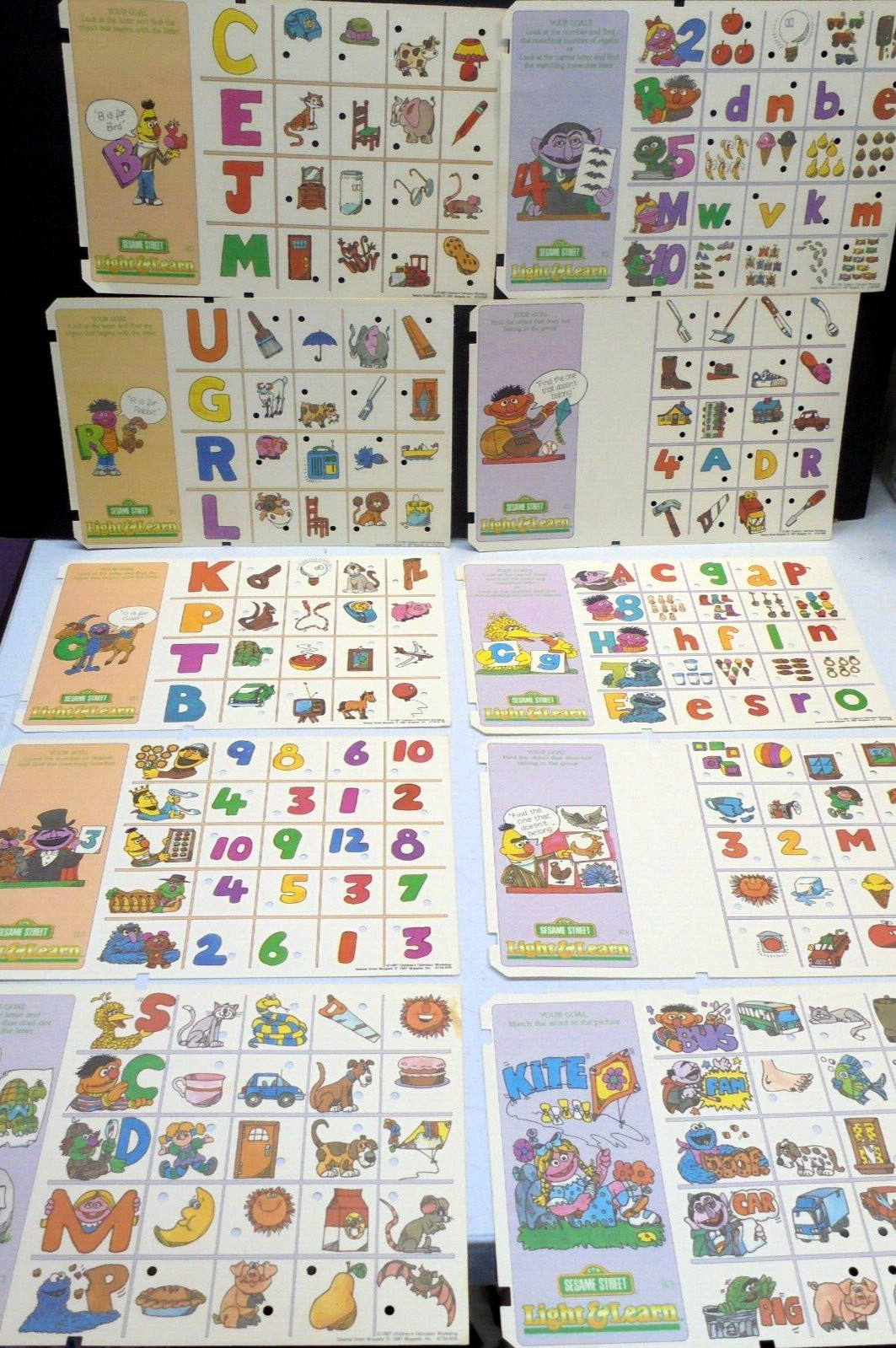 Sesame Street Light & Learn 10 Replacement Quiz Game Question Cards 1987