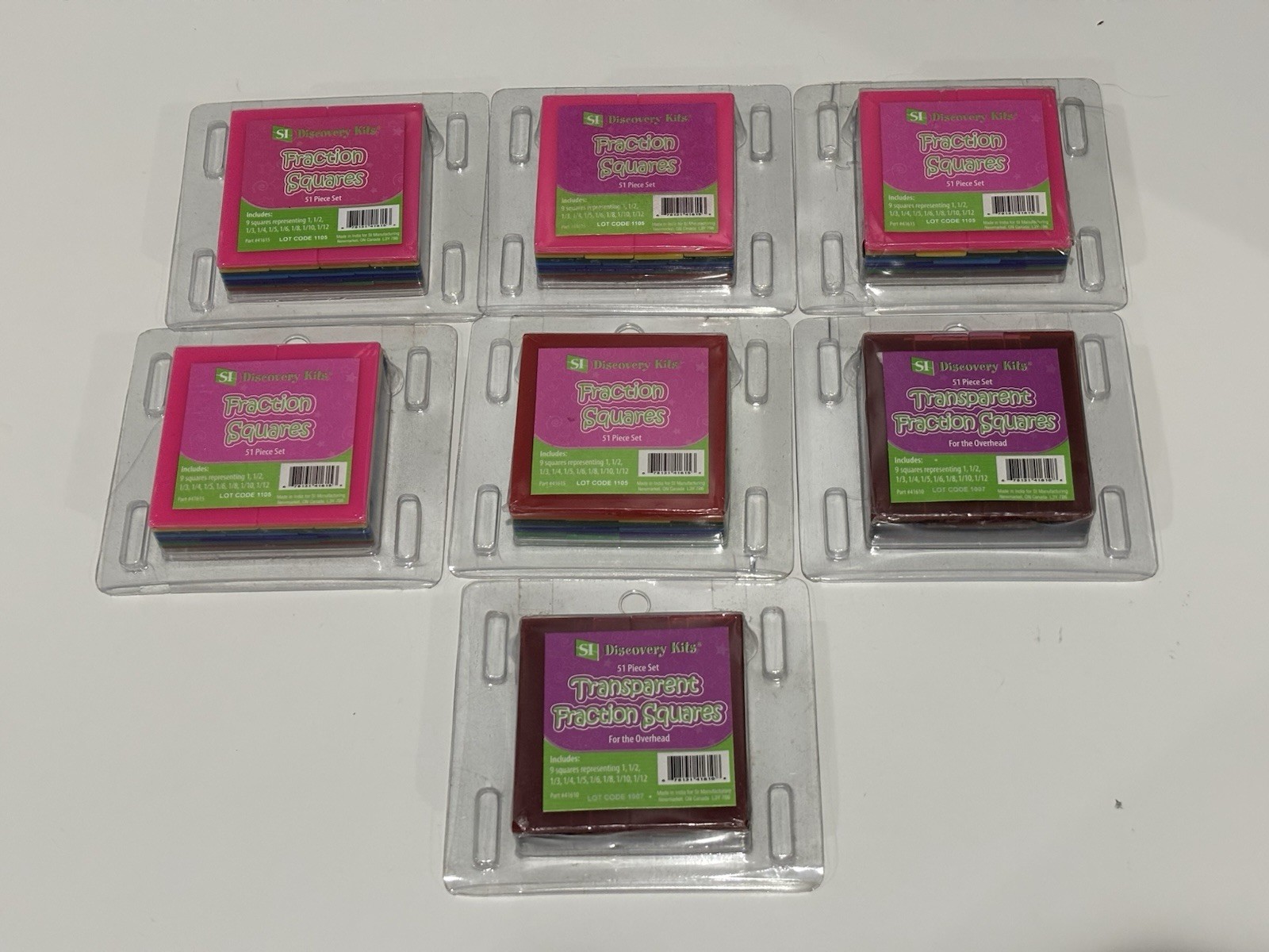 SI Discovery Kits Fraction Squares Multi-Color 51 Piece Set – Set Of 7