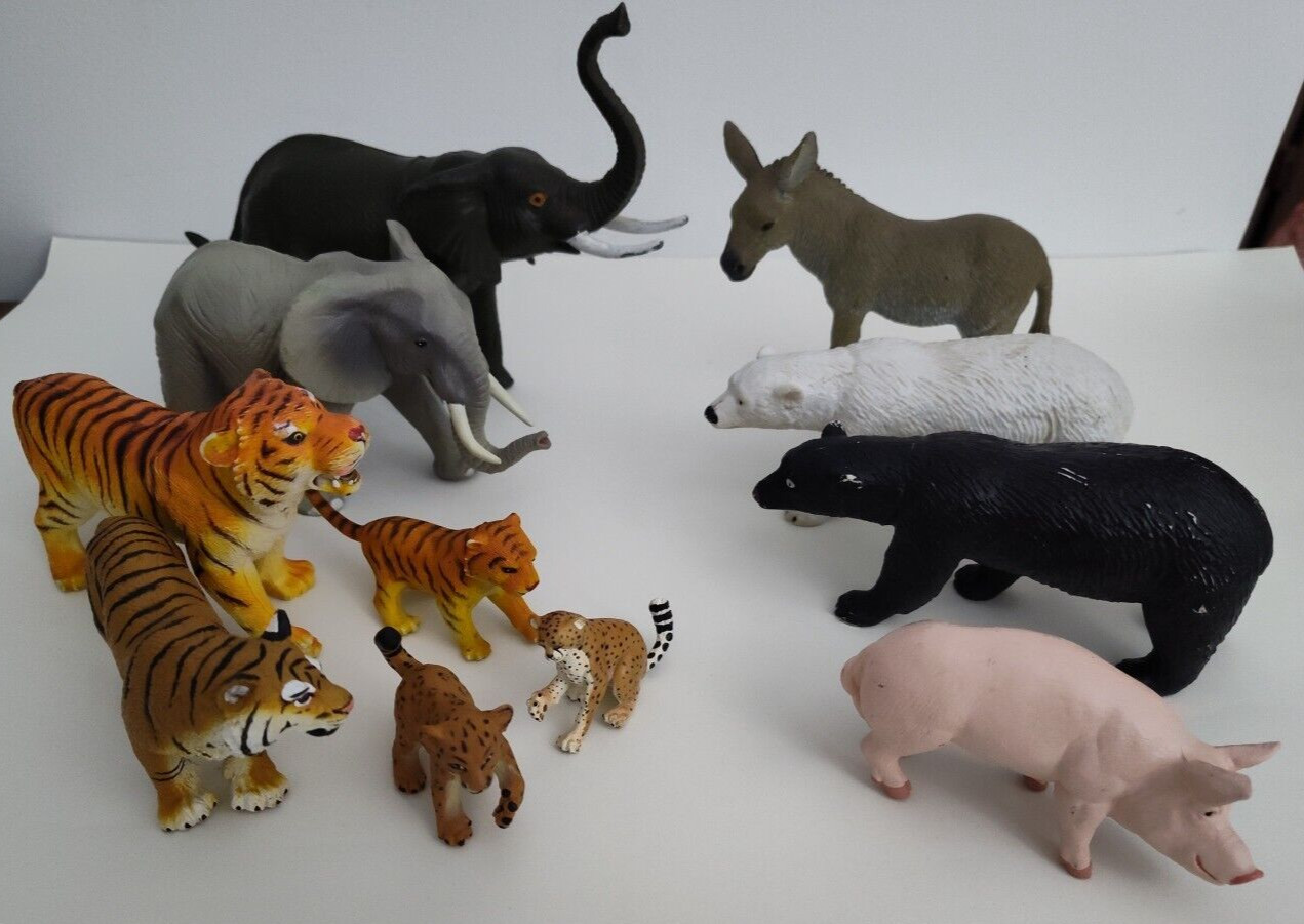 1990s Animals Lot of 11 Elephants Bears Tigers Donkey Pig Cheetah Leopard AAA