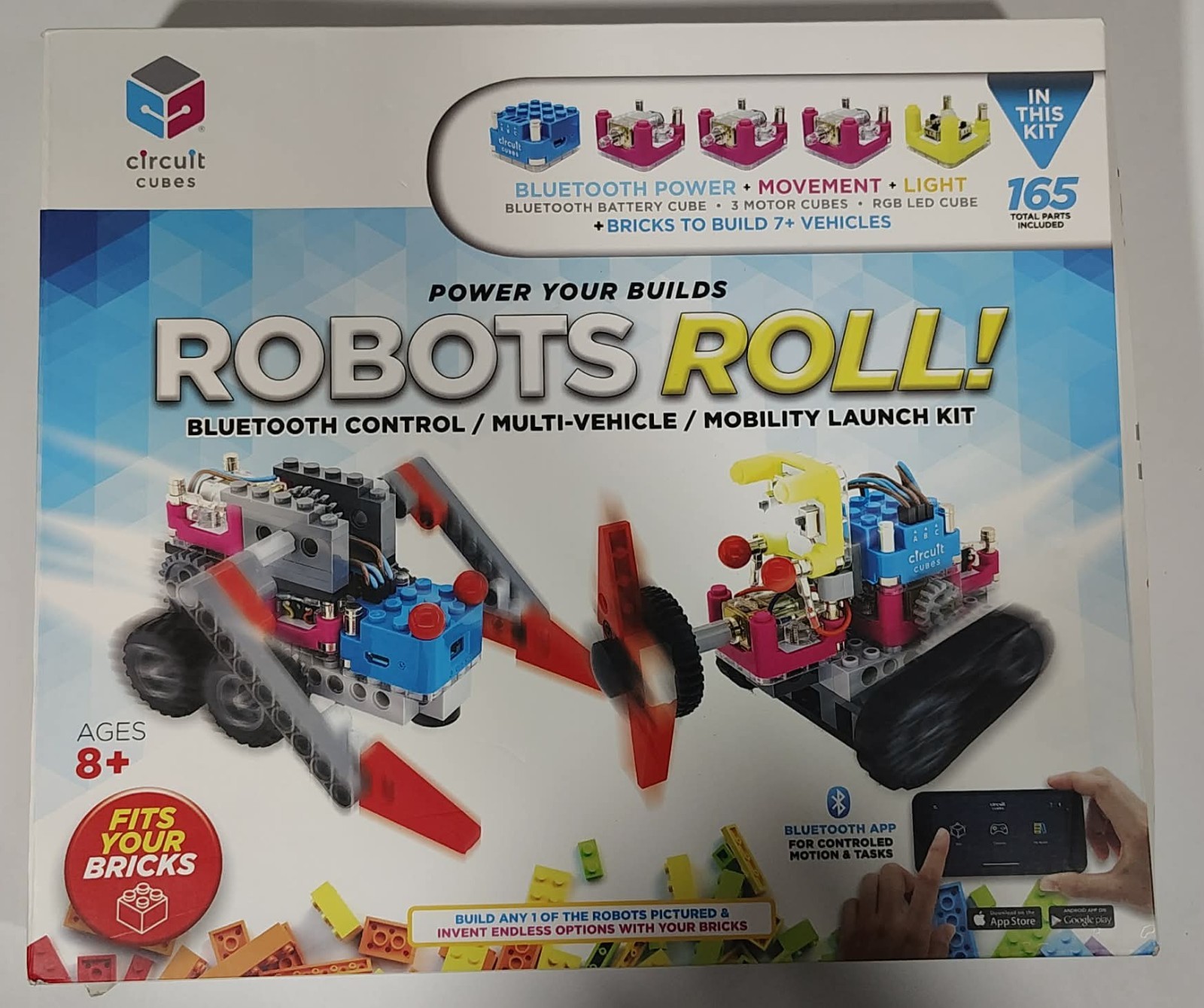 Circuit Cubes Robots Roll Build Bluetooth APP powered Vehicles Kit 165 parts NEW