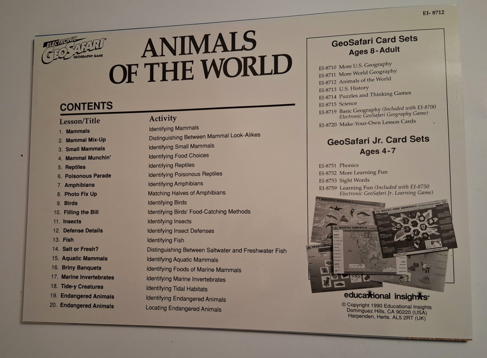 Vintage GeoSafari Animals of the World Learning Game Homeschool 9 Cards