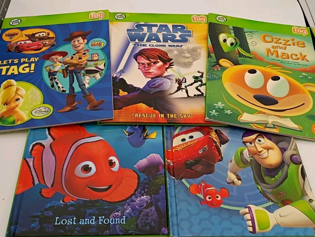 Leapfrog Tag 5pc.book lot-Starwars, Finding Nemo, Ozzie & Mack,Play Tag,Puzzles