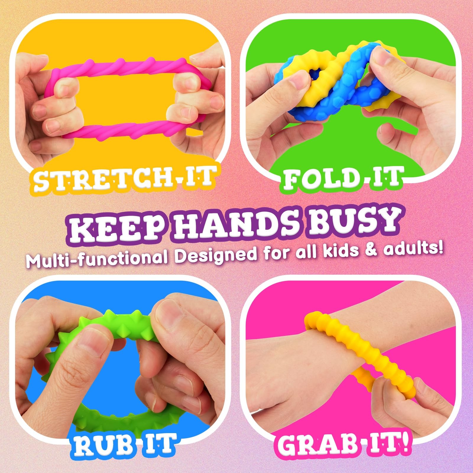 Sensory Fidget Toys Kids Toddlers – 4 Pack Chew 0.63 inches, Colorful