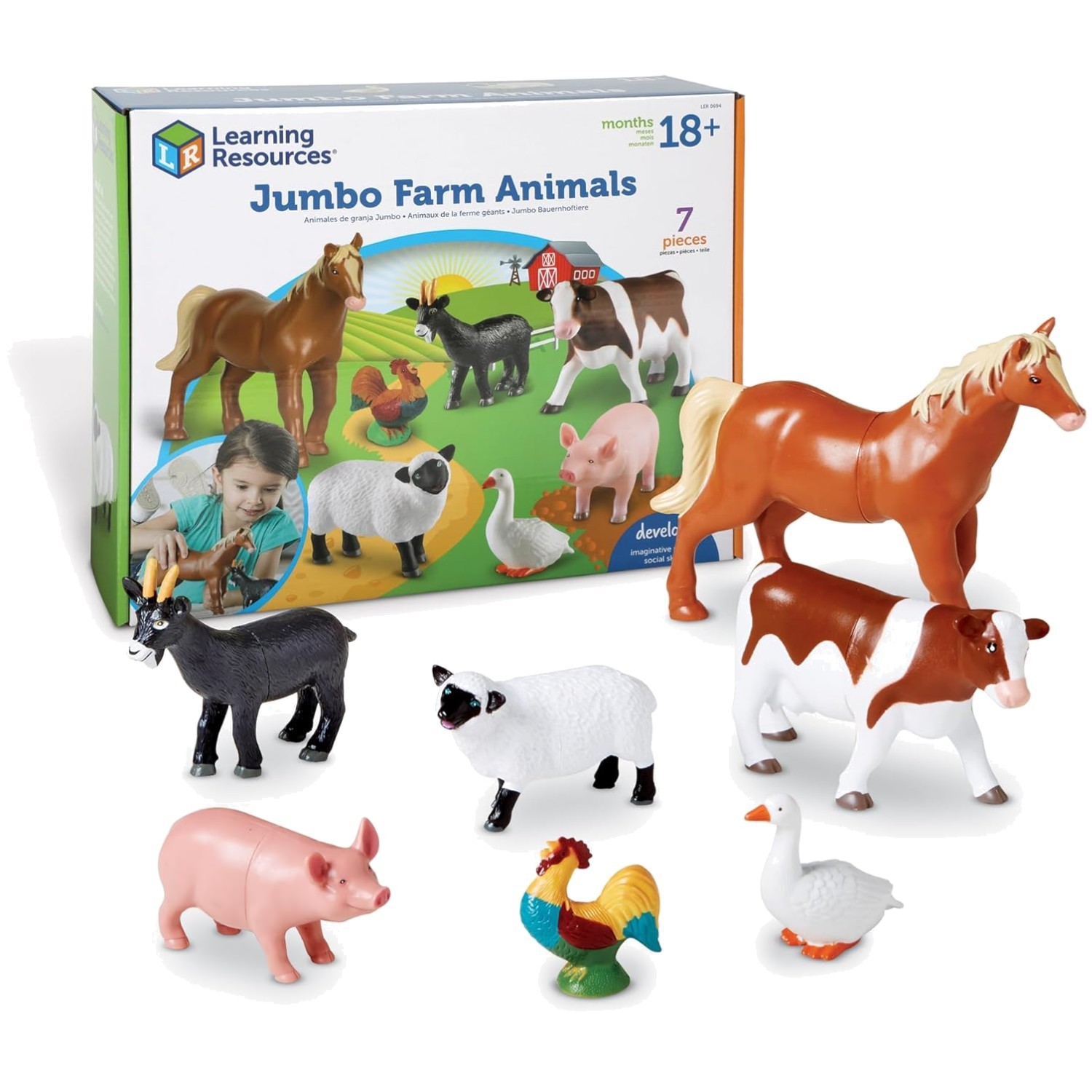 Montessori Jumbo Farm Animal Set – 7 Realistic Figures for Imaginative Education