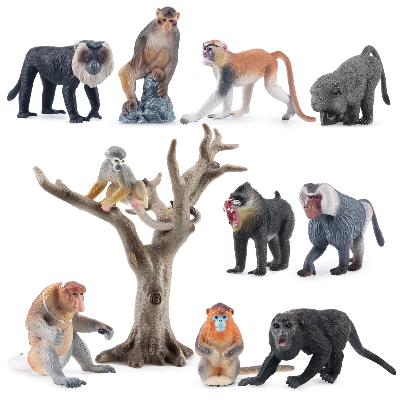 Toymany 15pcs Primates Animal Figurine Realistic Collectible Handpainted Toy Set