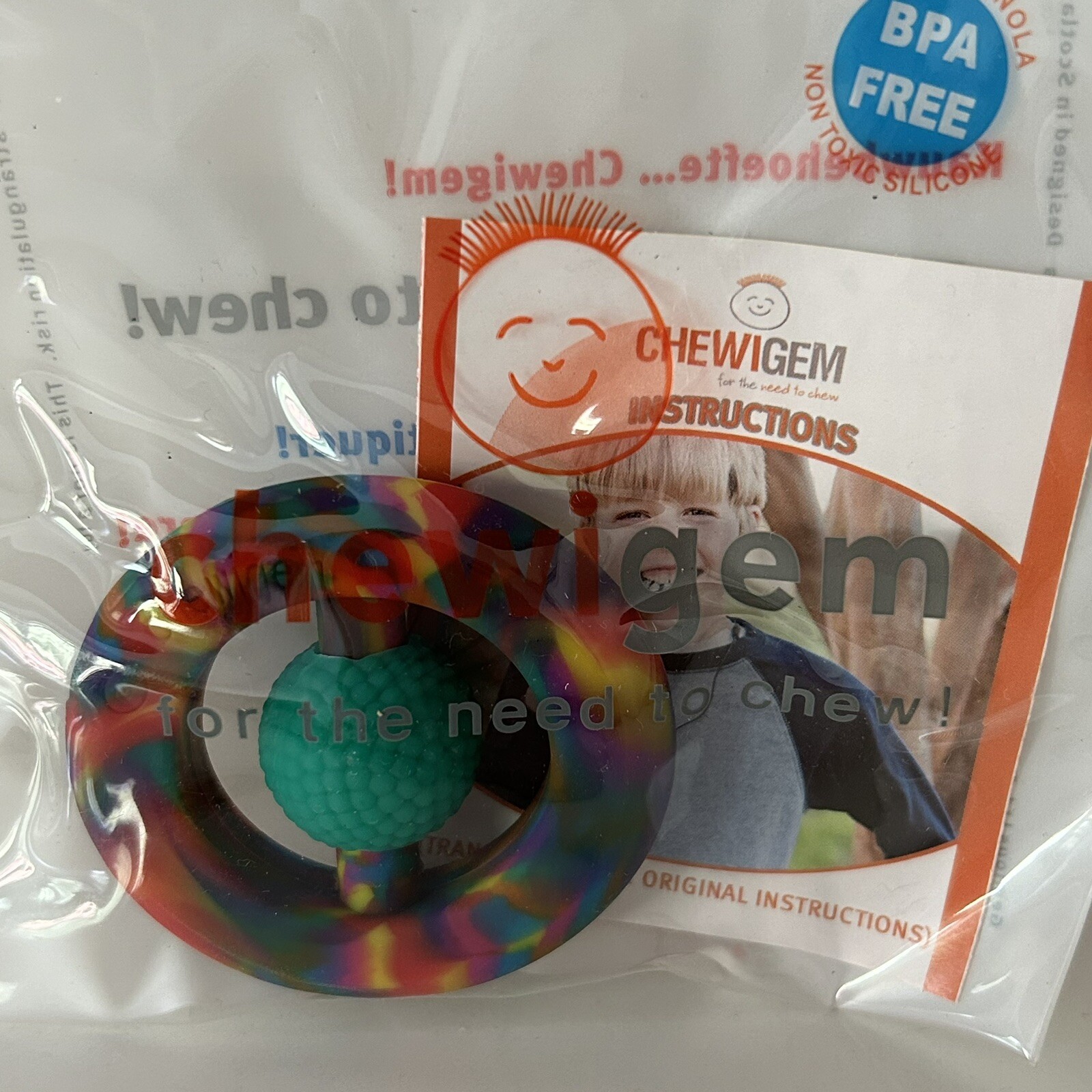 Chewigem Sensory Chew Hand Fidget Pocket Rainbow Duel Textured Autism NEW
