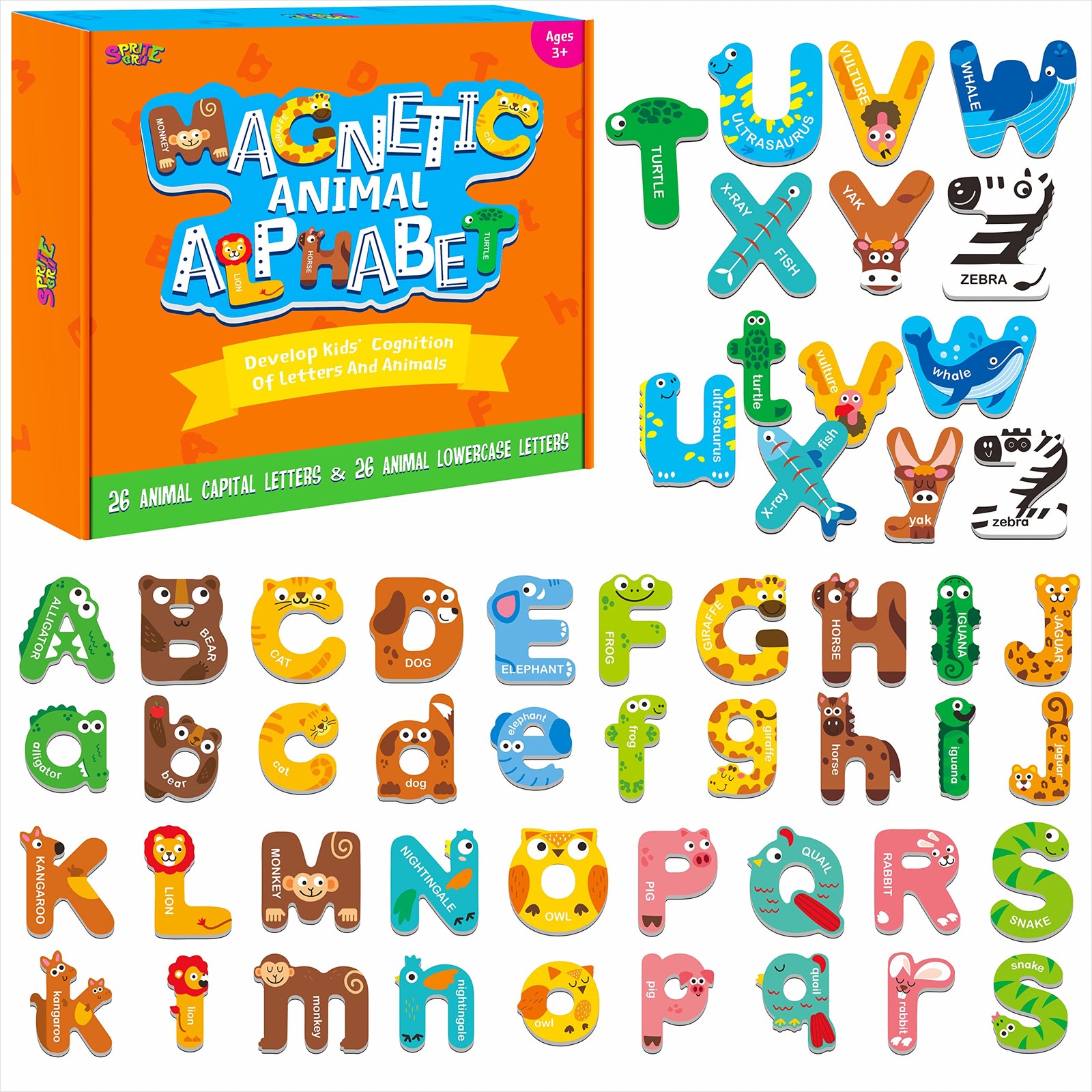 52 Magnetic Alphabet, 26 Uppercase & 26 Medium to Large, Multi Color