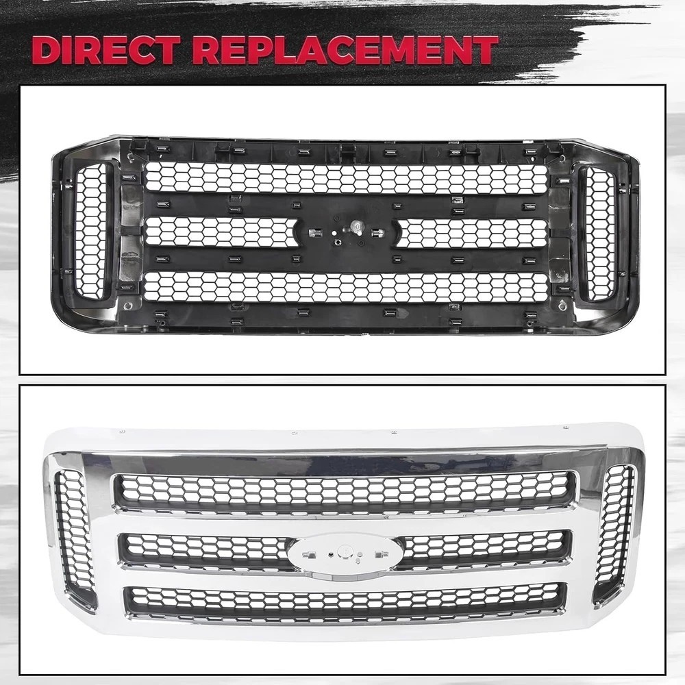 Front Grille Compatible with 2005-2007 Ford F250 F350 F450 F550 SuperDuty FO1200