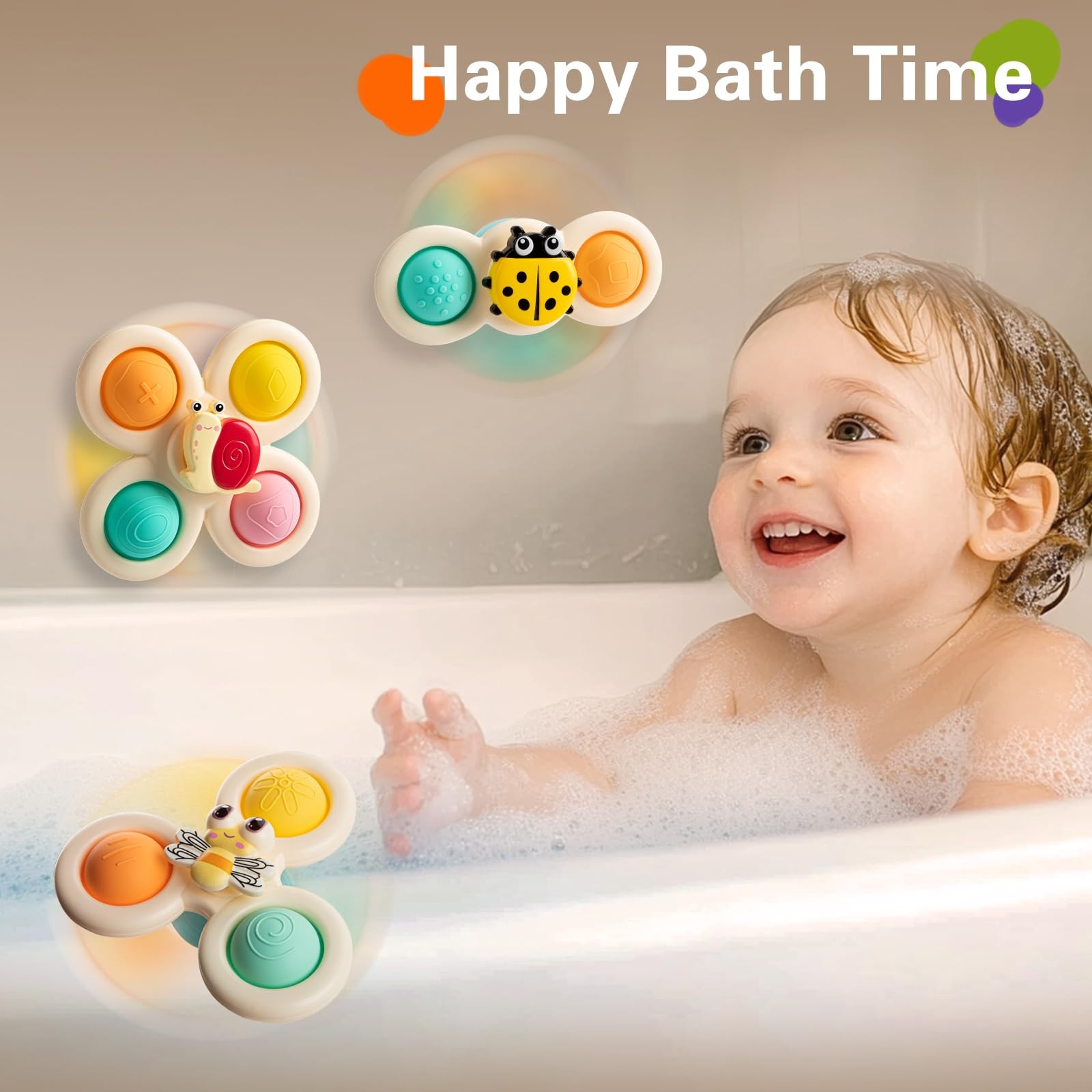 TOHIBEE 3-Piece Suction Cup Spinner Toys for 1-3 Year Old standard, Yellow
