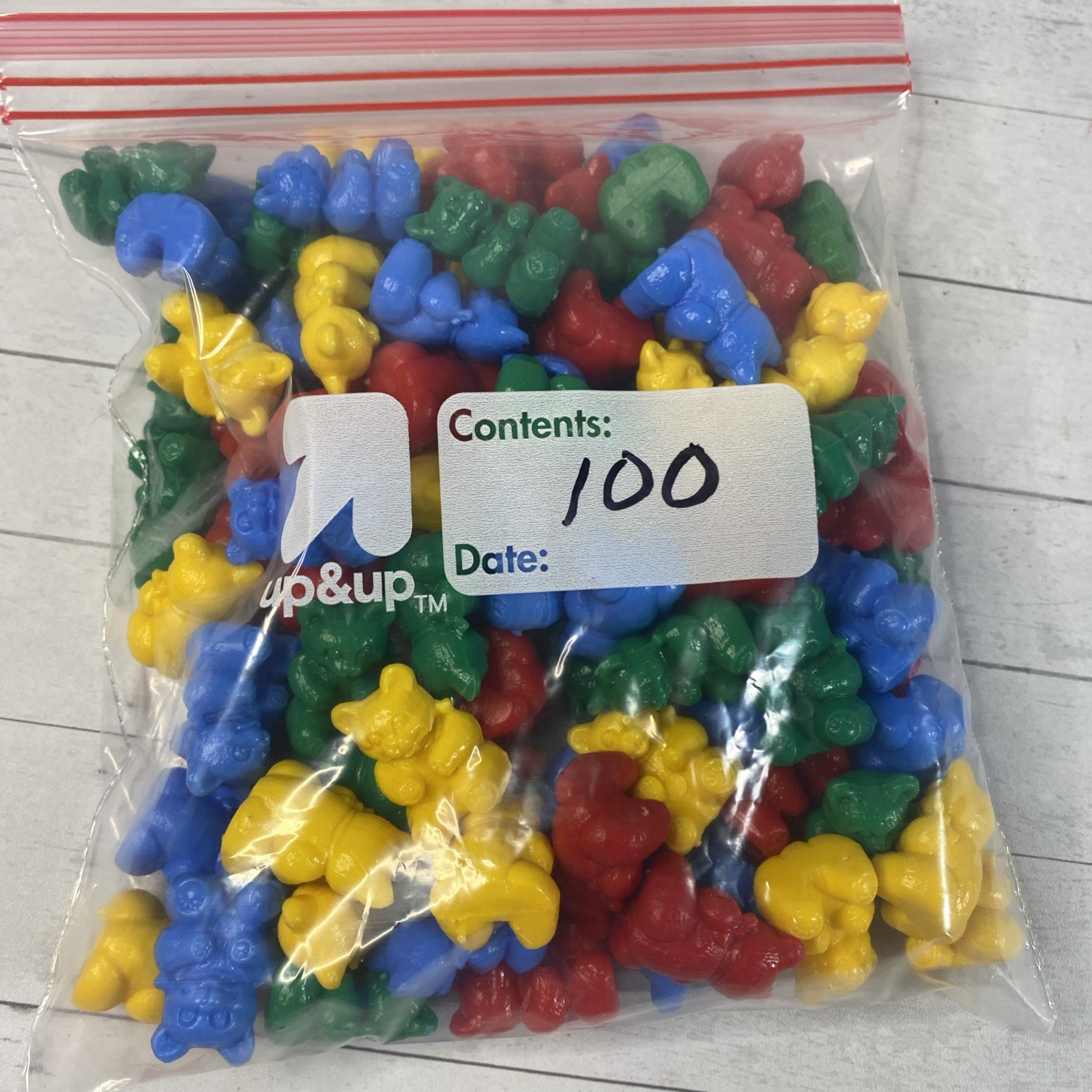 Plastic One Inch Teddy Bear Counters Red Yellow Blue Green Lot Of 100