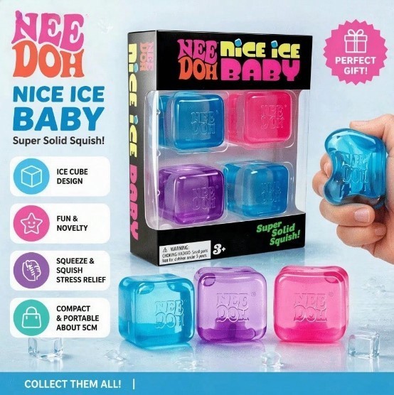NeeDoh Nice Ice Baby 4 pack Nee Doh Mini Nice Cubes Pink Blue Purple NEW SEALED