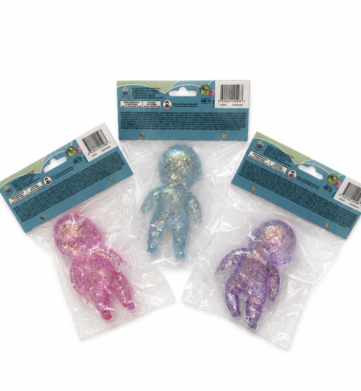 Sugar Swaps Baby Squishy Glitter Squeeze Toy 5” Purple, Pink & Blue Lot Of 3 New