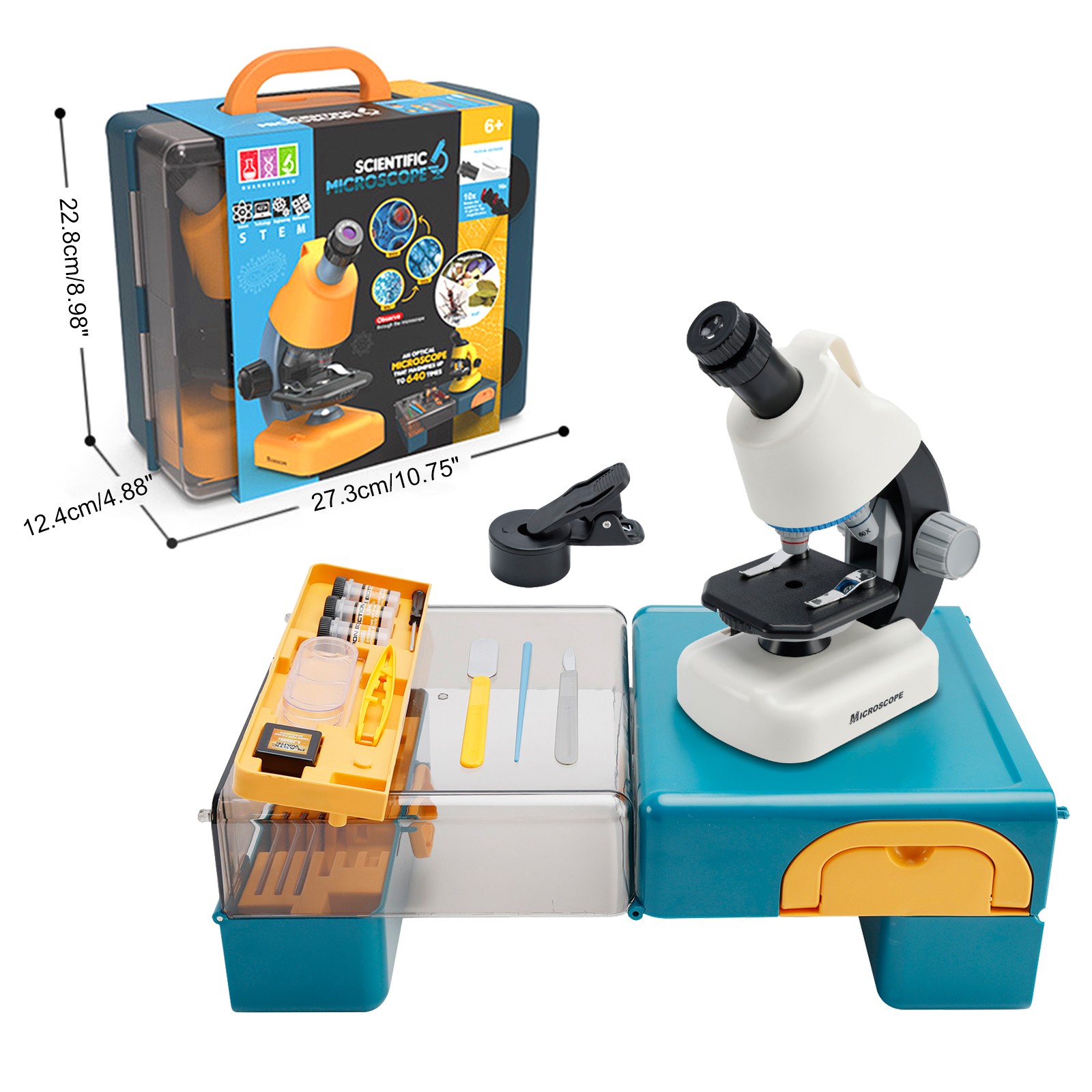 Handheld Microscope LED 100X-1200X Magnification Science Toys Kit For Kid White`