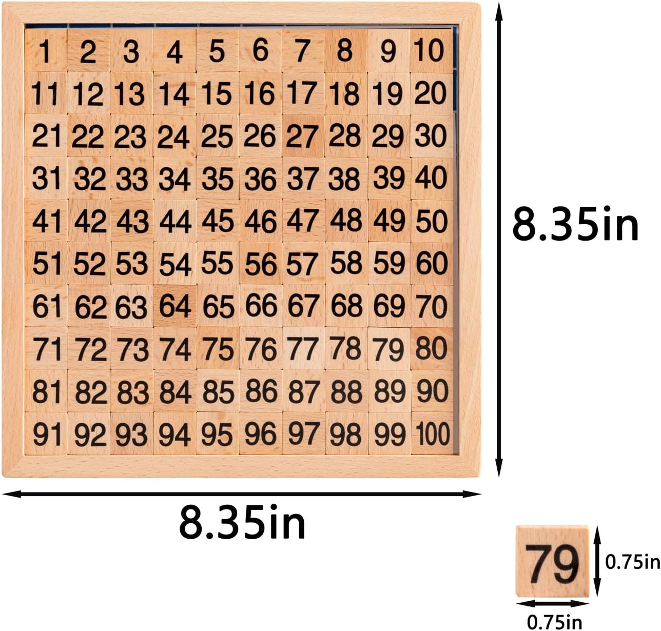 Wooden Montessori Math Hundred Board, Counting to 100 for Kindergarten, 1-100 Nu