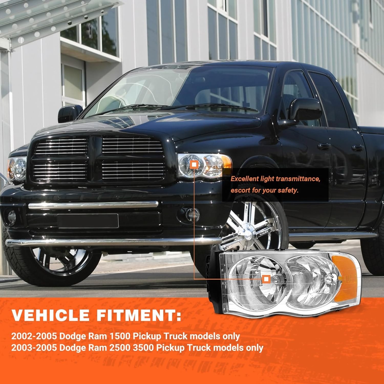 Headlight Assembly for 2002 2003 2004 2005 Dodge Ram 1500/2003-2005 Ram 2500