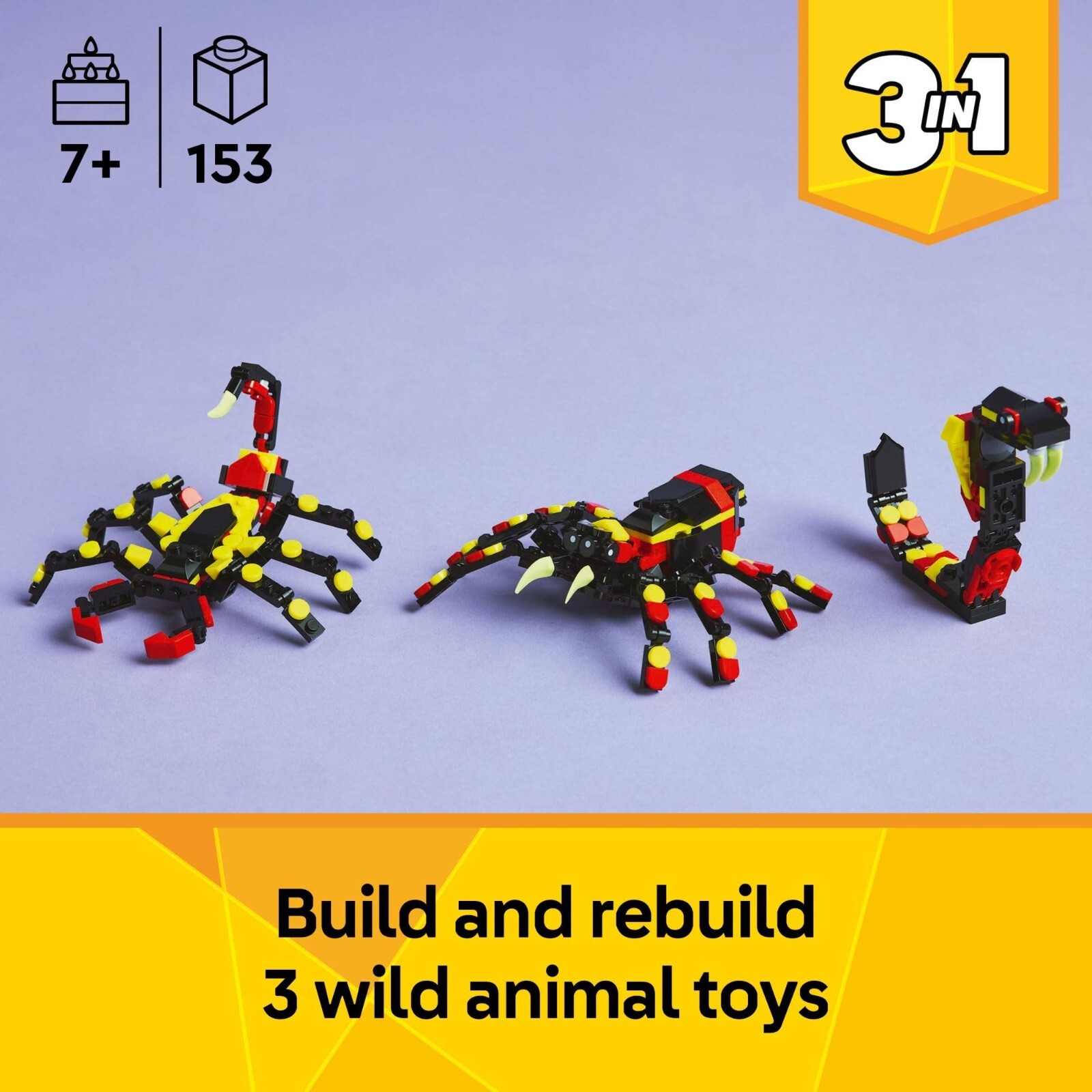 Creator 3 in 1 Wild Animals Surprising Spider Toy – Building Toy with 3 Build…