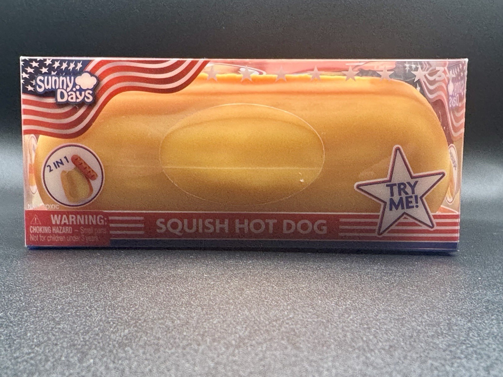 Sunny Days Squish Hot Dog Tactile Squeeze Toy Yellow Ages 3-7 Years squishy