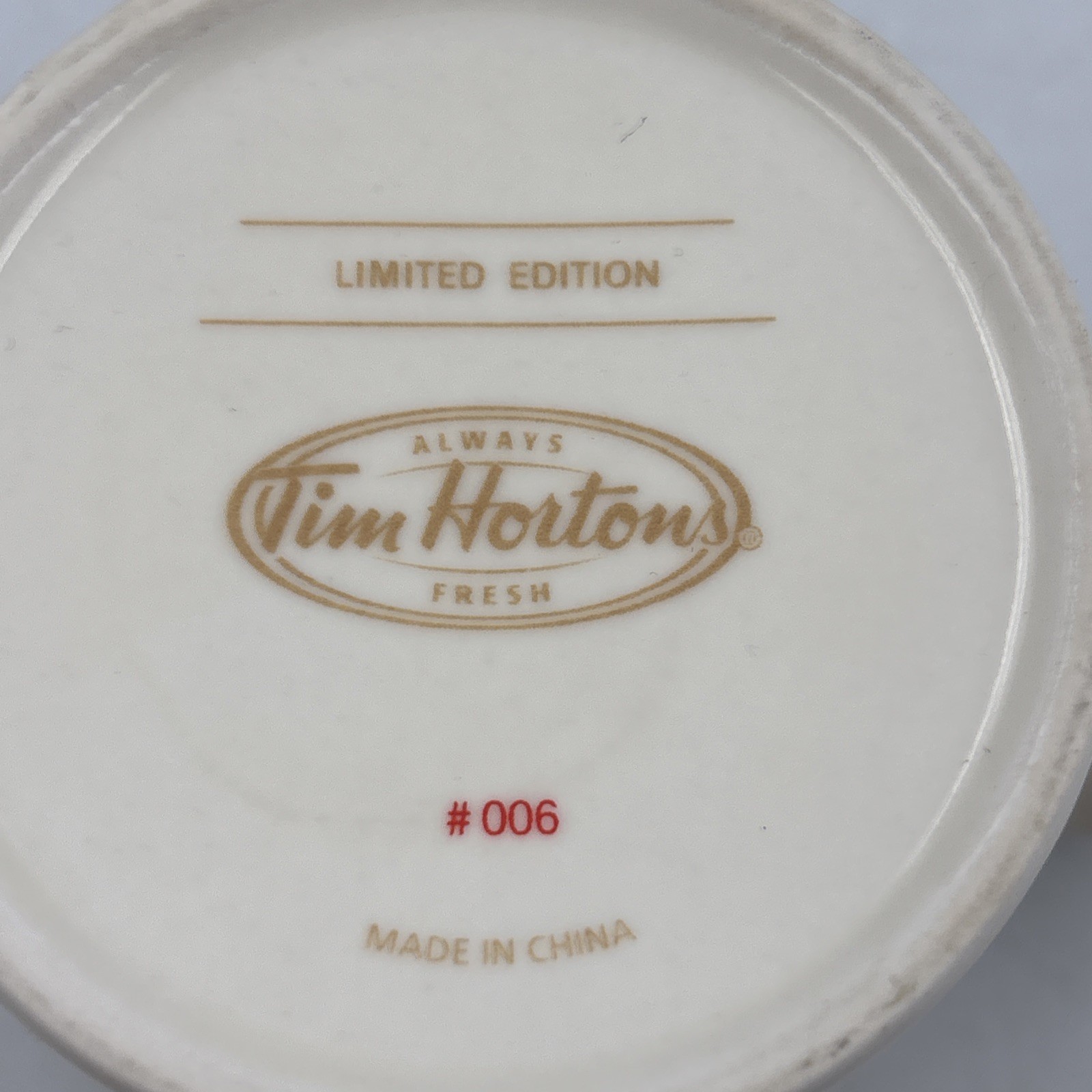 Pair Of Tim Hortons Limited Edition #014 / 006 Coffee Mugs Gold & Teal Inside