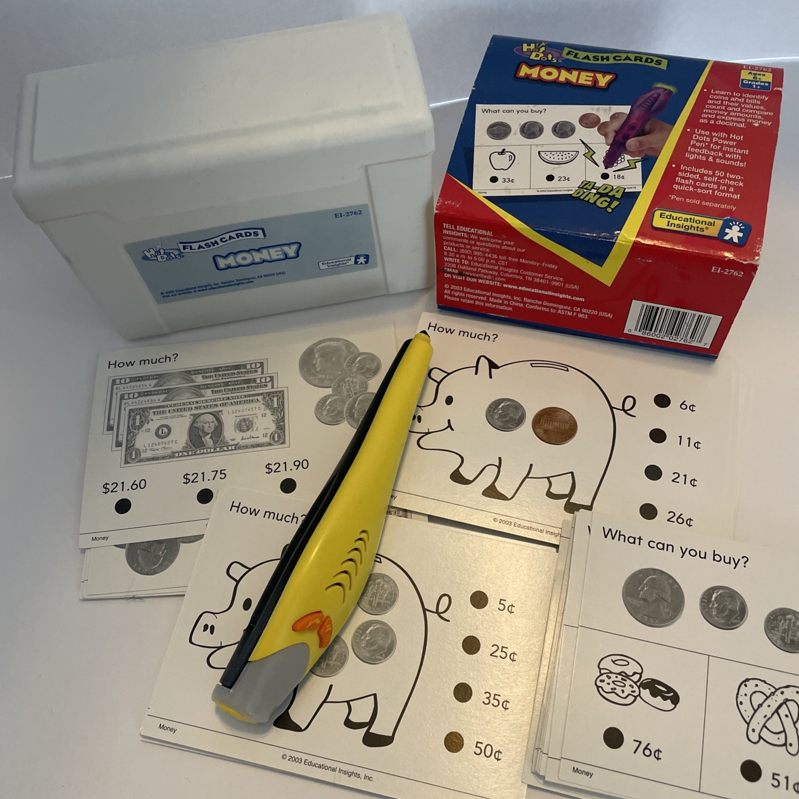 Hot Dots Flash Cards & Power Pen. Learn Money. Age 6+, Grades 1+. Vintage.
