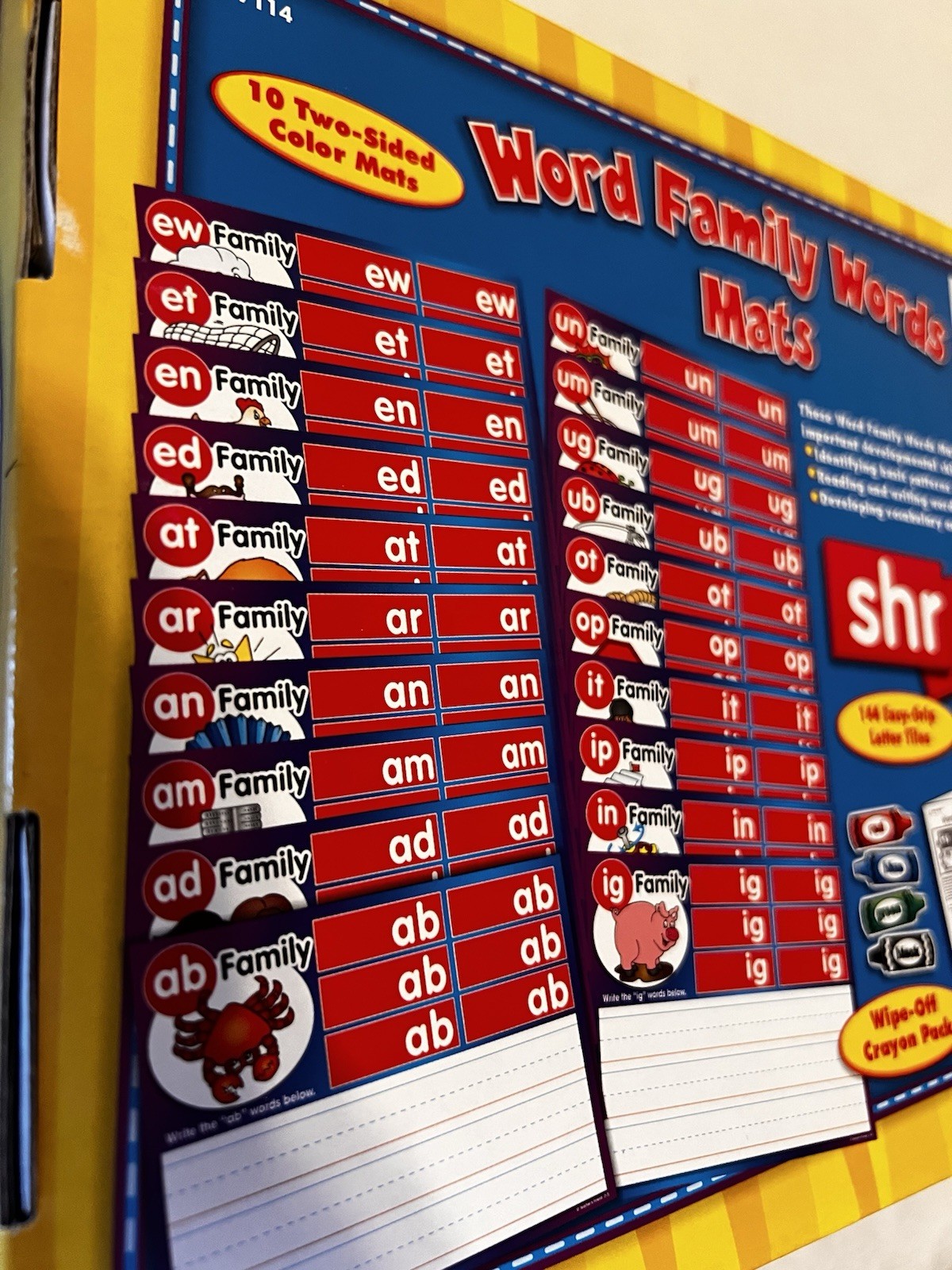 SCHOLASTIC Word Family Words Mats 1990s Phonics Teacher’s Friend K-2 Ages 4-8