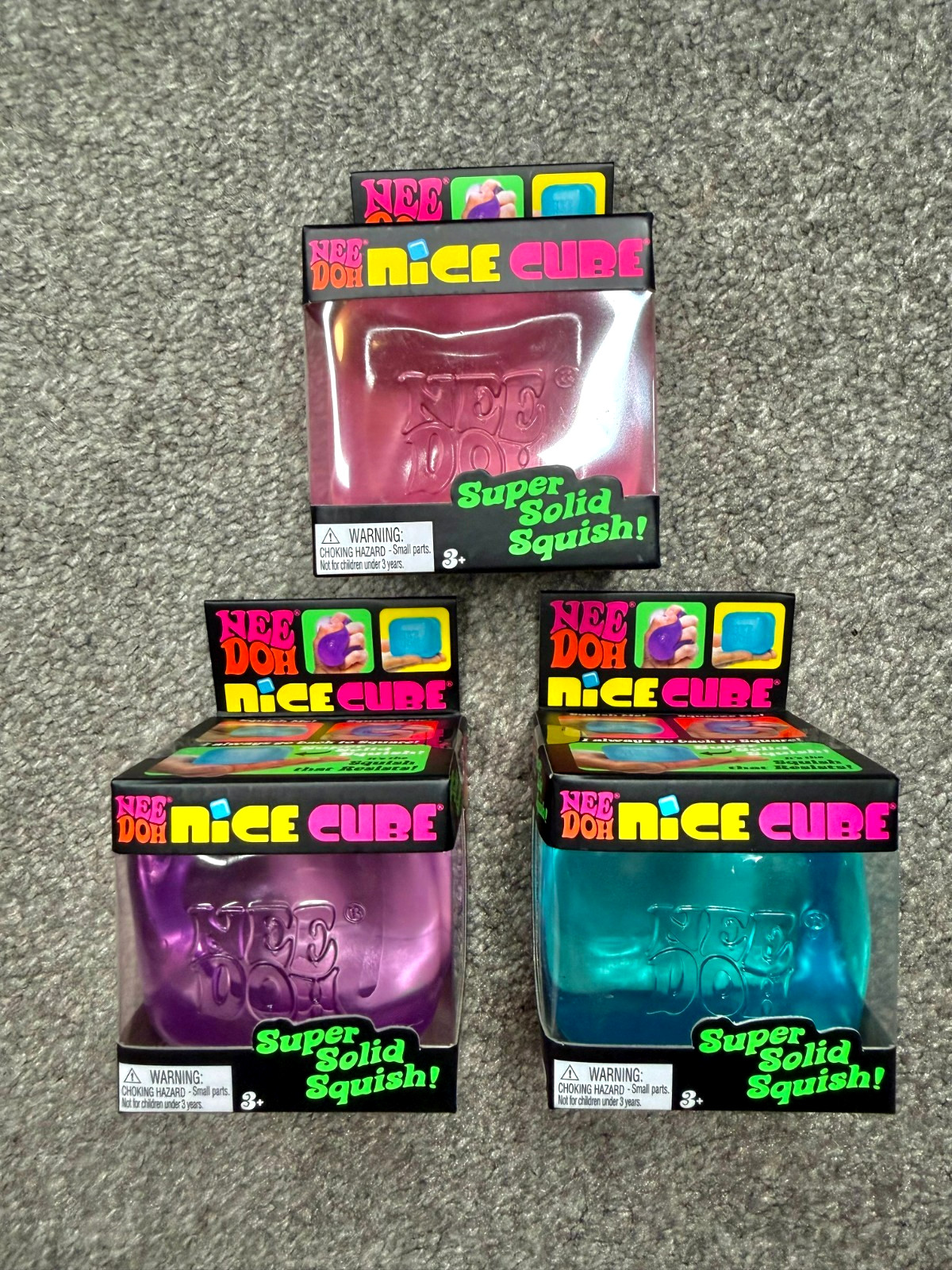 Nee Doh Nice Cube Blue Purple Pink 3-Pack Authentic Schylling Brand New