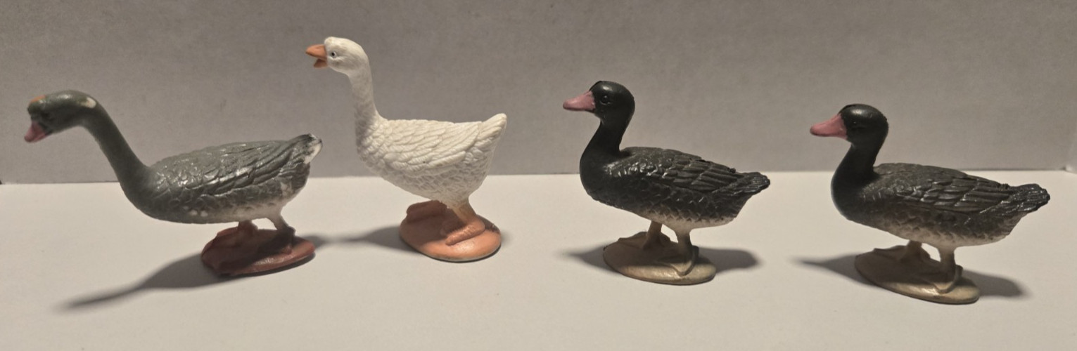 Lot of (4) PVC Waterfowl Animals Miniature Goose Duck Figures Toys FREE SHIPPING