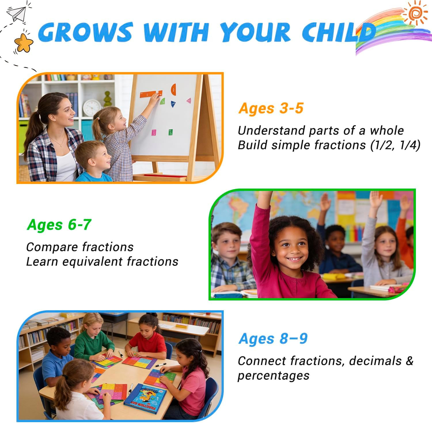 Magnetic Fraction Demonstration Book, Magnetic Fraction Educational Puzzle with