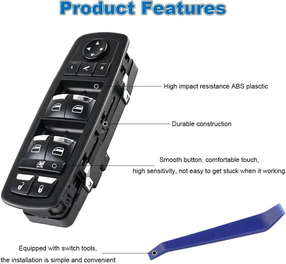 Front Door Window Switch, Push Button, ON-ON-ON Operation, Black, Compatible wit