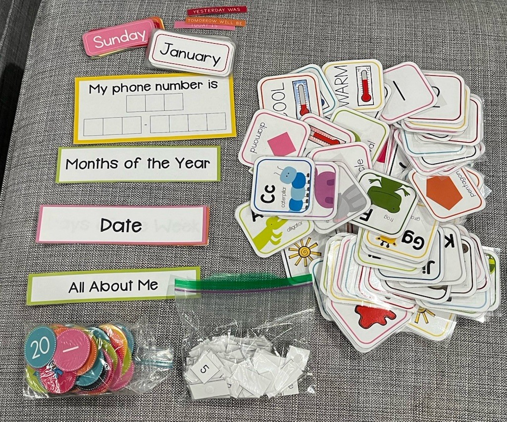 Preschool Laminated Learning Cards Calendar ABCs Shapes Weather Homeschool Lot