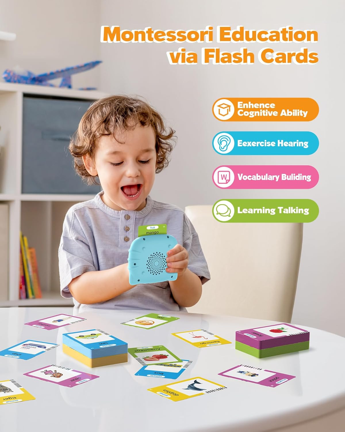 Talking Flash Cards for Toddlers 1 2 3 4 Year Olds, Montessori Language Learning