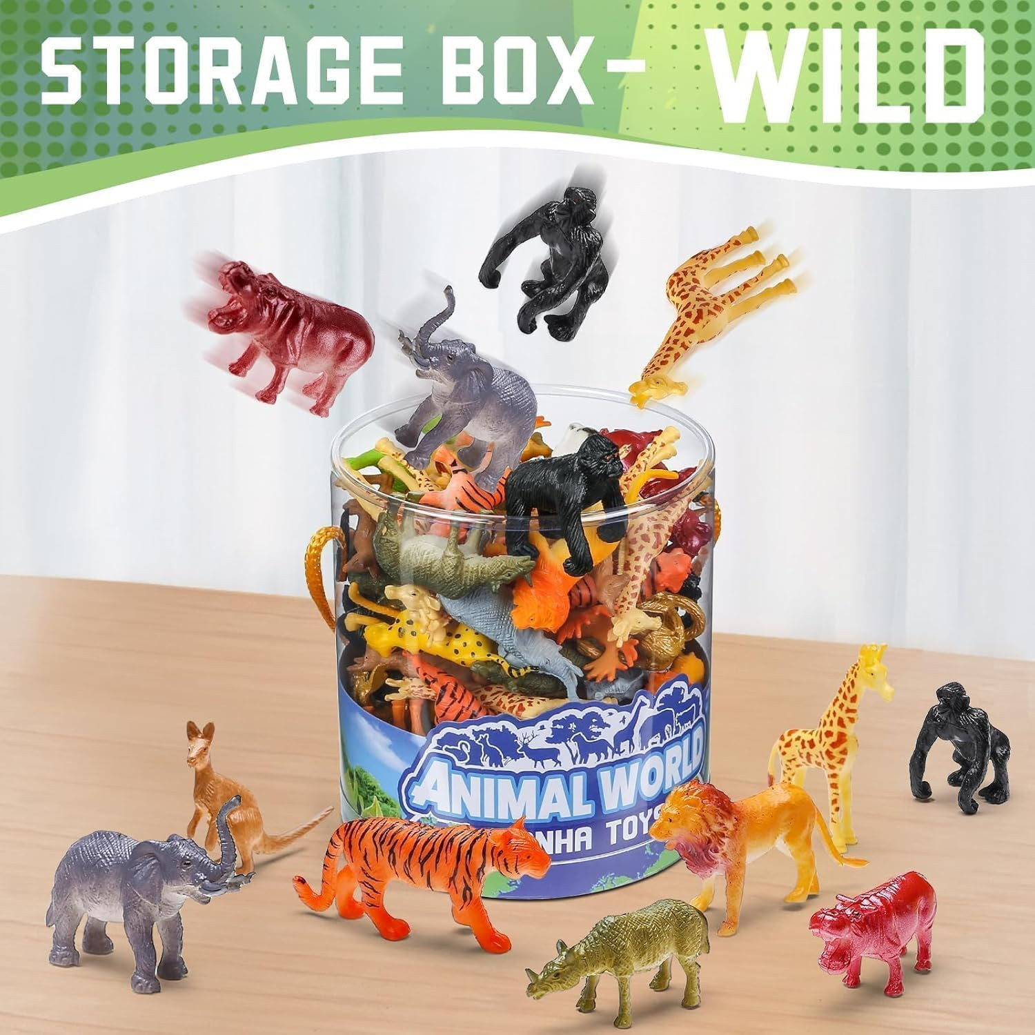 60 Piece Mini Zoo Animal Toy with Gift Box Realistic Small Plastic Animal Figur