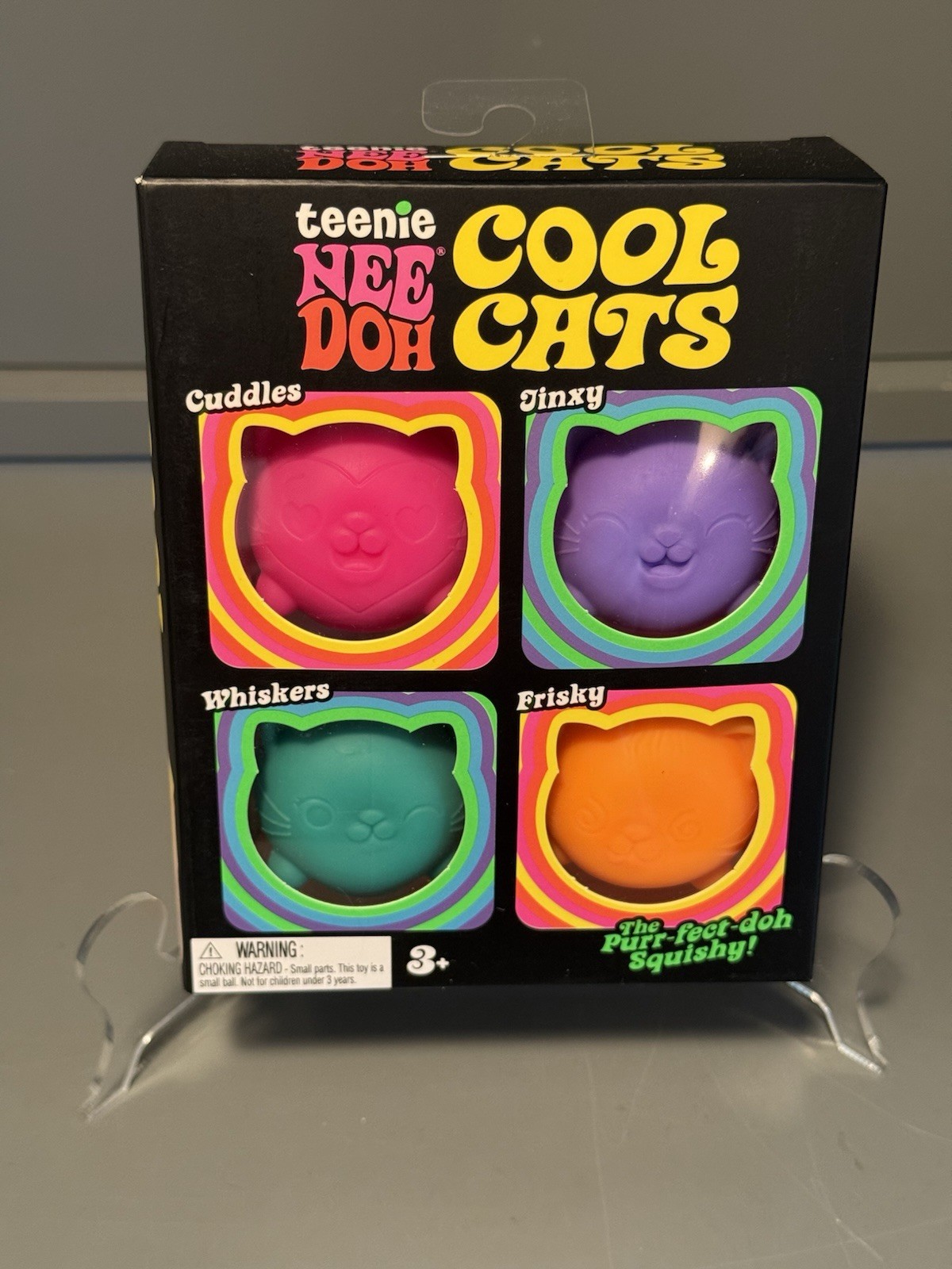 Nee Doh NIB Authentic Teenie Cool Cats 4 Colors Pink Purple Green Orange HTF ▶️