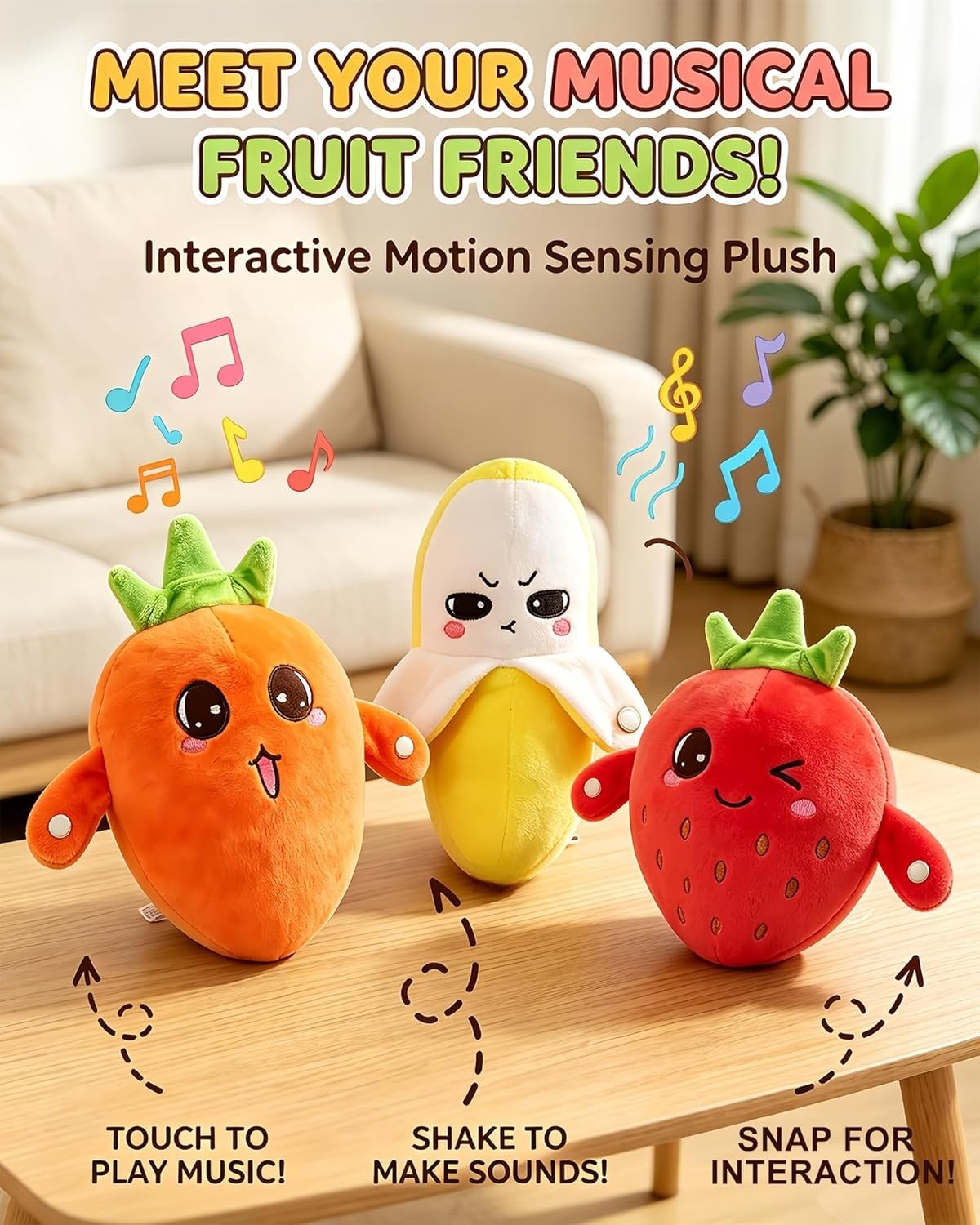 Magic Touch Interactive Music Plush Toy,Soft Baby Musical Sensory Toy with Sound
