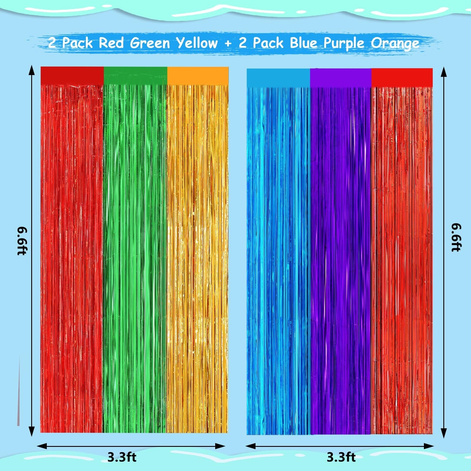 2 Pack Rainbow Foil Fringe Curtains, 3.3ft x 6.6ft Mexican Style Rainbow Stre…