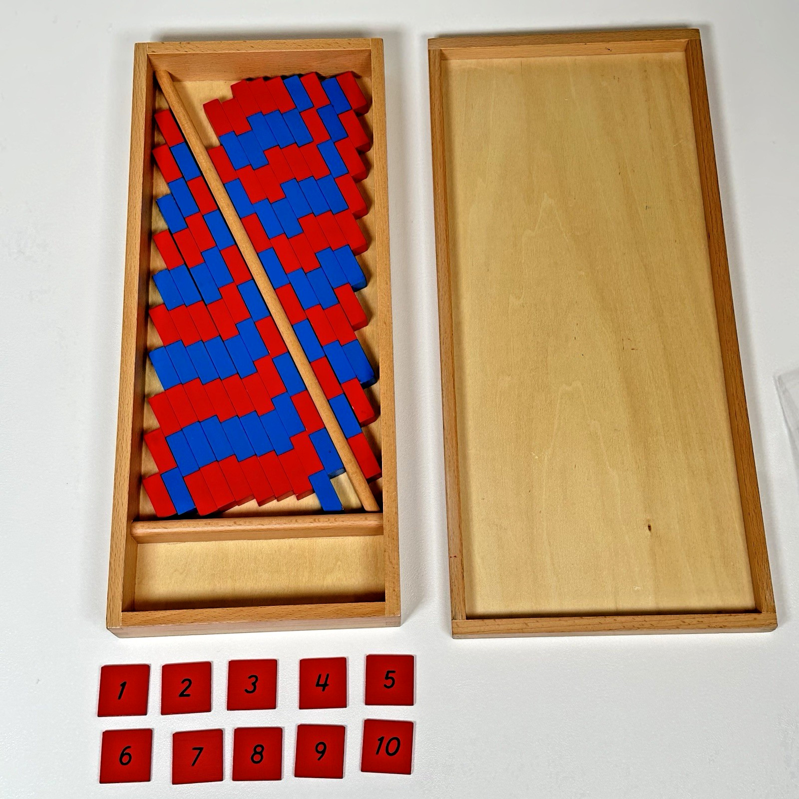 Montessori Style Math Set Wooden Number Tiles Counters Red Blue Rods