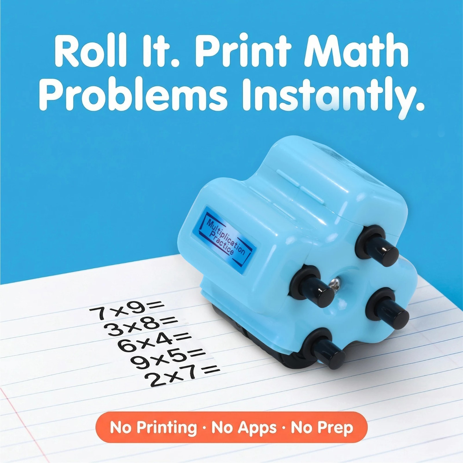 GoldenEgg Math Teacher 4-in-1 Stamp Roller for Kids Ages 5-10 (SKY BLUE)