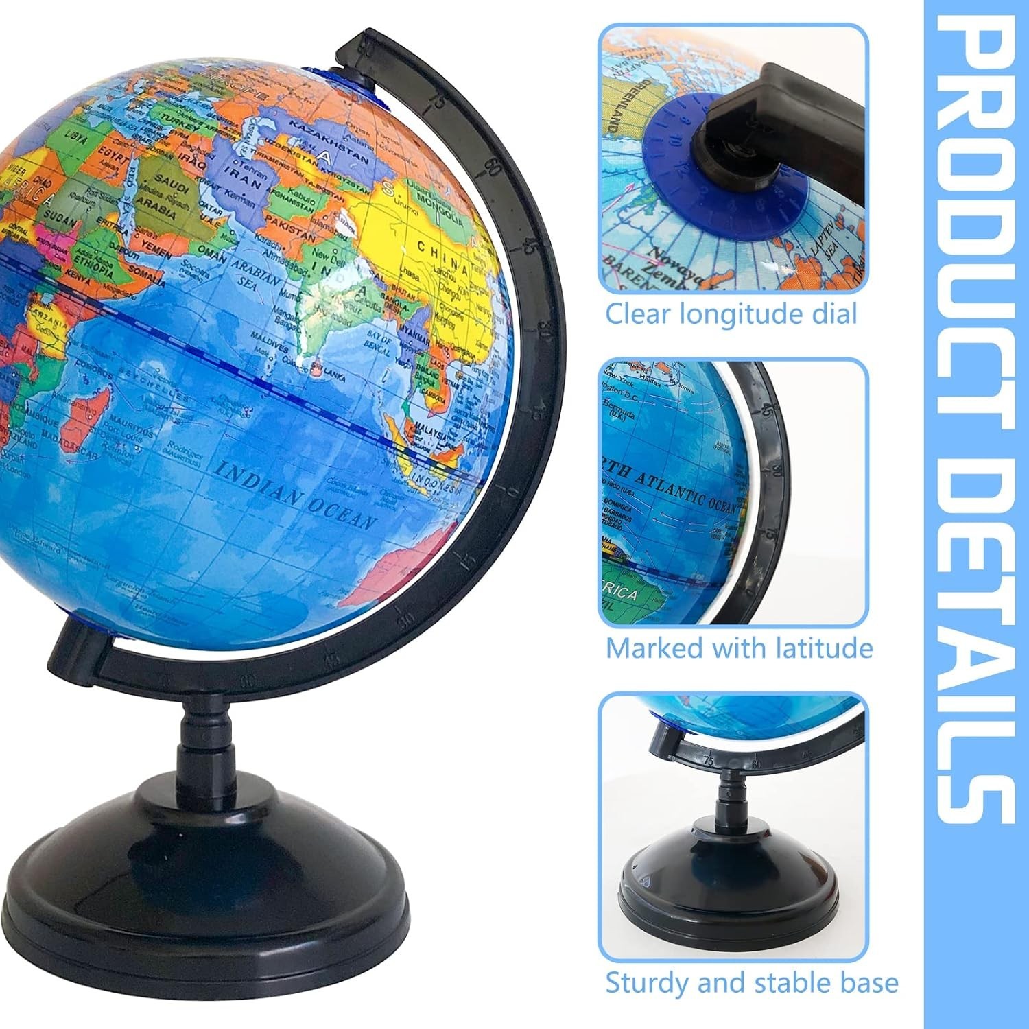 6” Geographic World Globe for Kids,Educational World Globe with Stand,Decora…