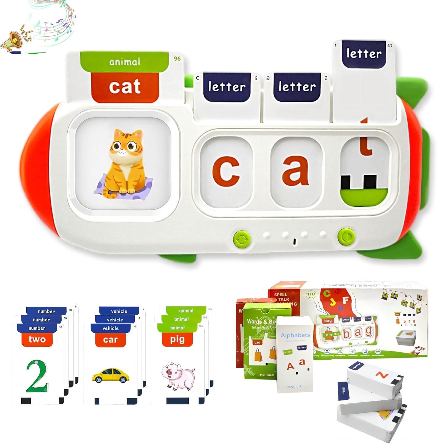 Phonics Talking Flash Cards for Toddlers 2 3 4 5 6 7 8,CVC Word Spelling and