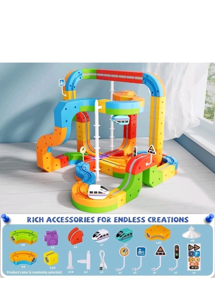 ALASOU 88 PCS Electric Infinity Racer 3D Train Set for Kids Ages 4-8