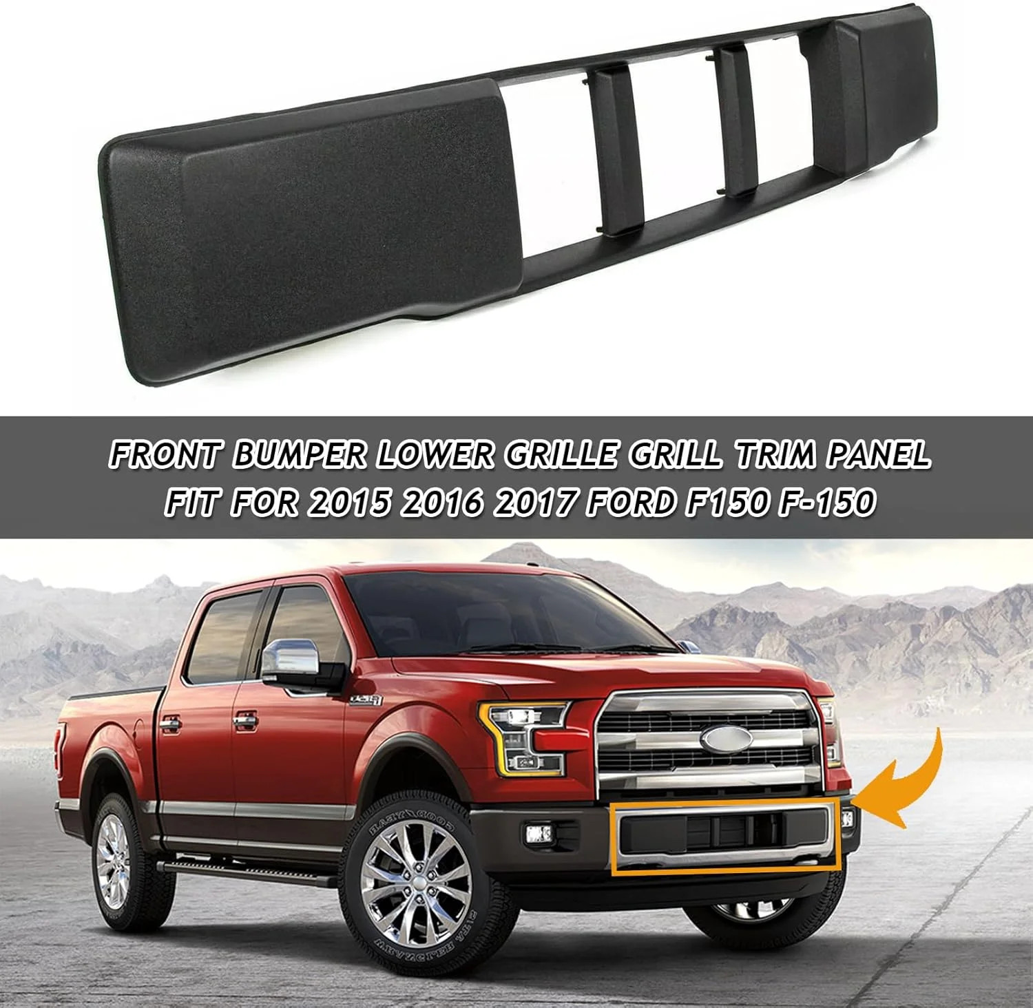 Front Lower Grille Trim Panel Compatible With 2015-2017 Ford F-150 F150 Black Fr