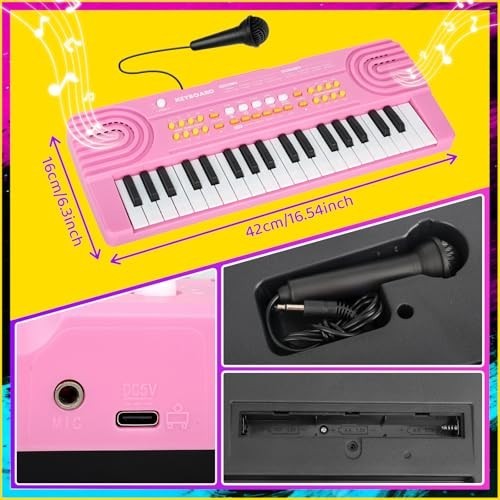 37-Key Pink Piano Keyboard Toy with Microphone – Perfect Gift for Kids 3-7 Years
