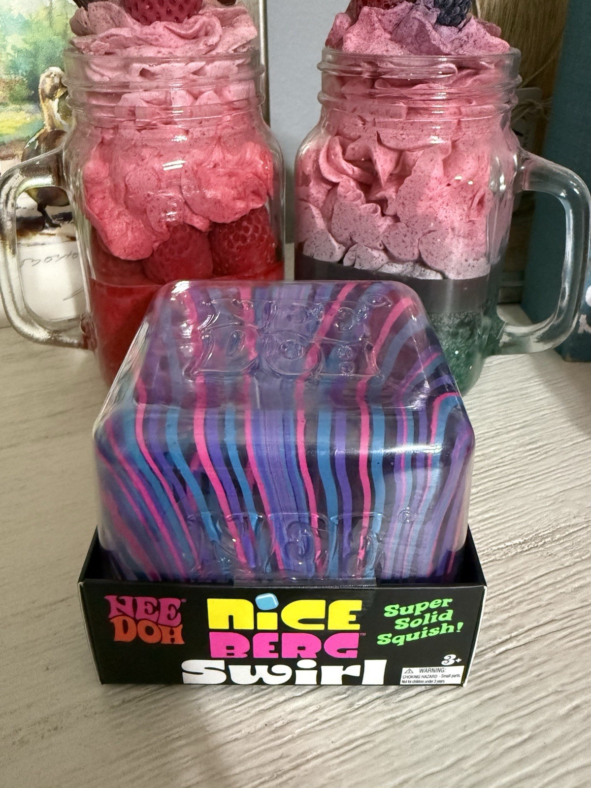 NeeDoh Nice Berg Swirl XL Giant Nee Doh Squishy Swirl Cube Purple Pink Blue