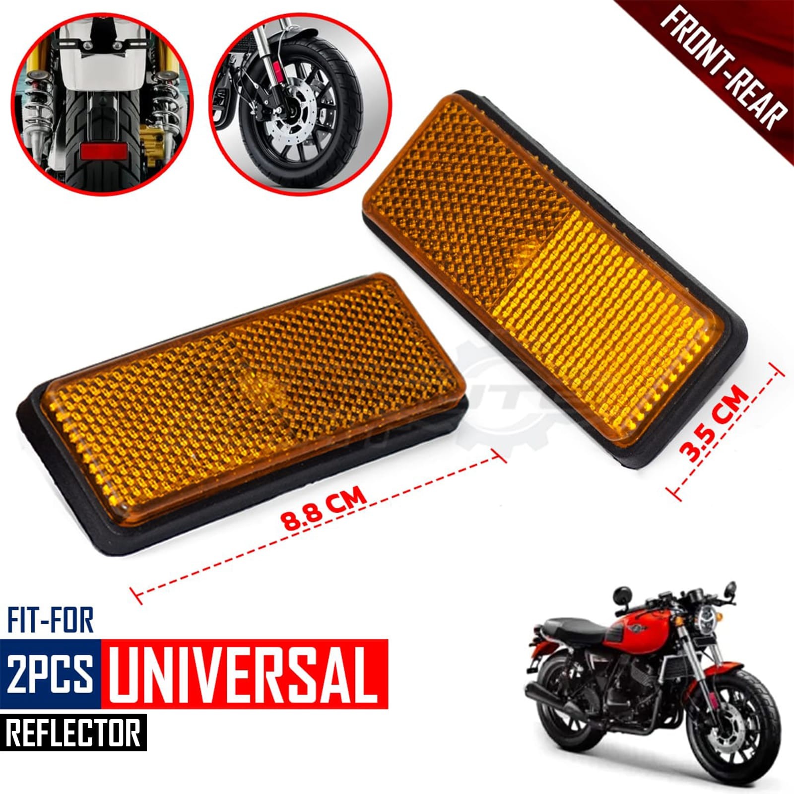 FIT Front Fork Leg Reflector Reflective Bolt On Amber Side Marker Rectangle 2x