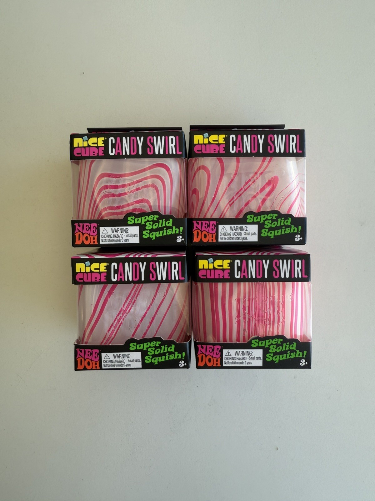 4- Schylling Nee Doh Nice Cube Candy Cane Swirl Squishy RARE Needoh Pink/White